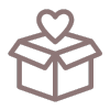 A box with a heart floating above it to symbolize free shipping.