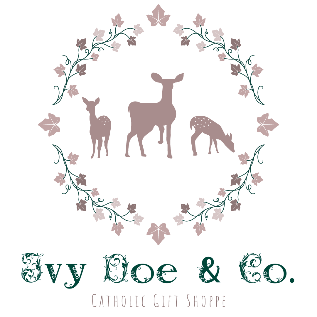 Ivy Doe and Co Catholic Shop Logo featuring three doe and an ivy frame.